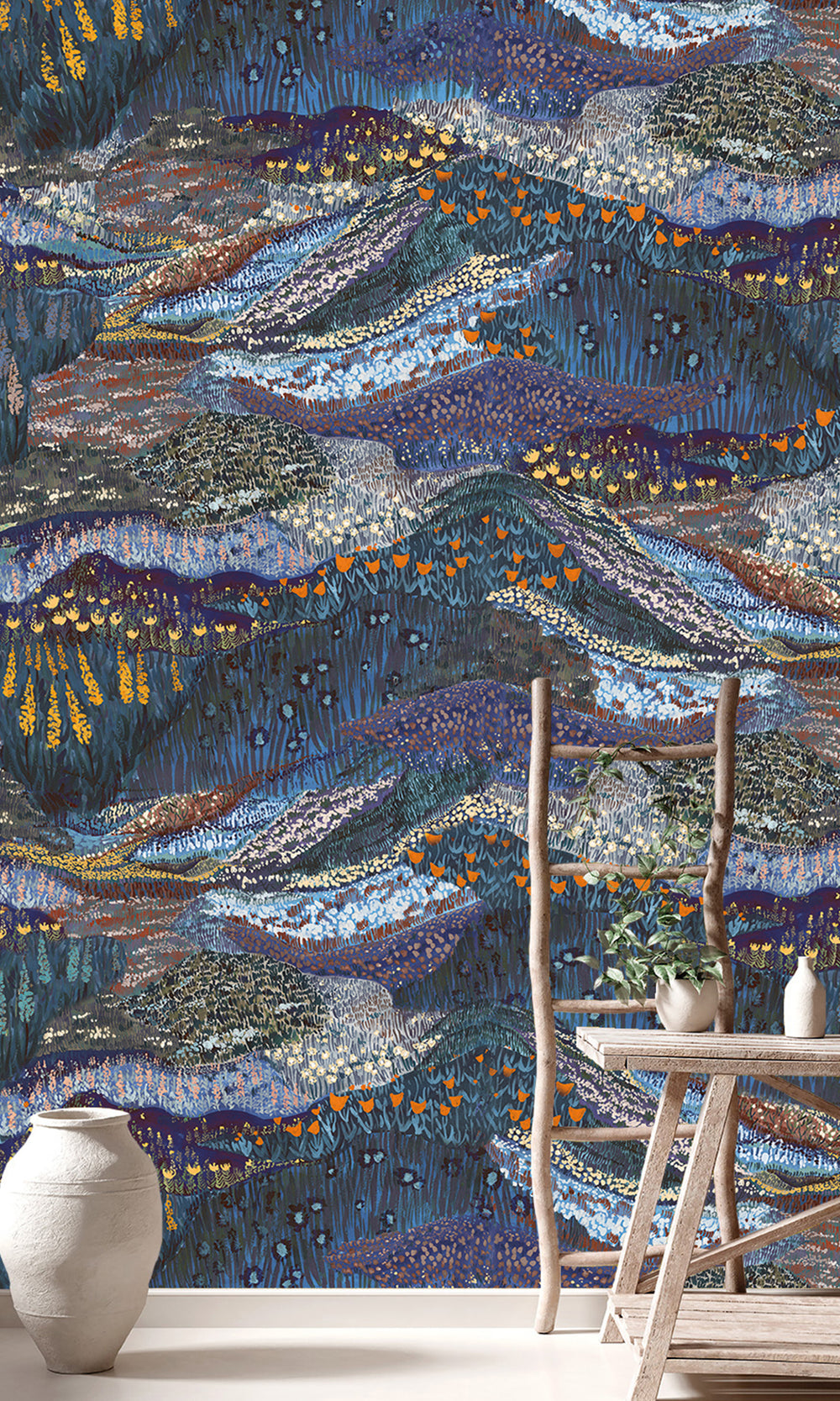 Midnight Blue Panoramic Valleys Wallpaper RM9029