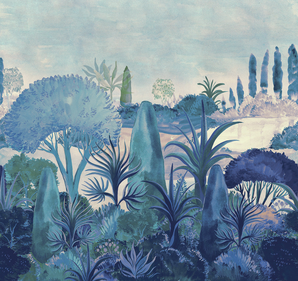 Twilight Blue Lilac Botanical Landscape Wallpaper RM9031