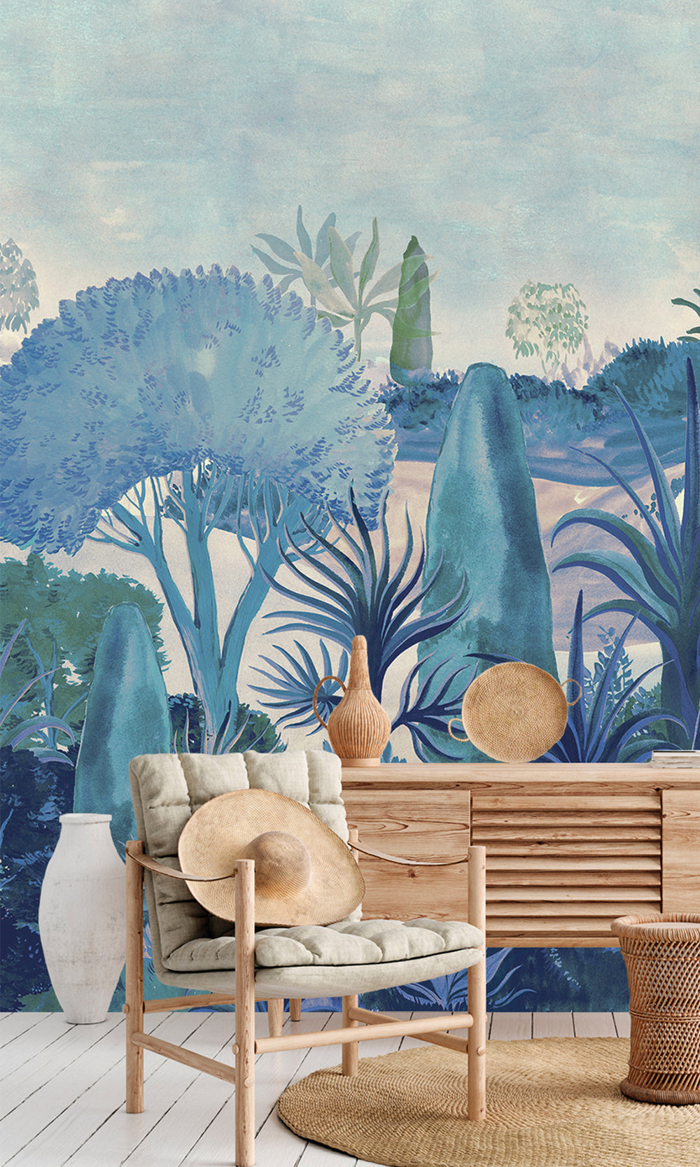 Twilight Blue Lilac Botanical Landscape Wallpaper RM9031