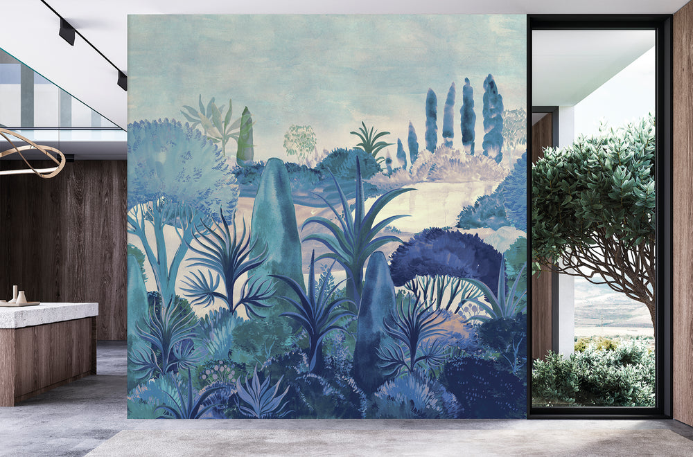 Twilight Blue Lilac Botanical Landscape Wallpaper RM9031