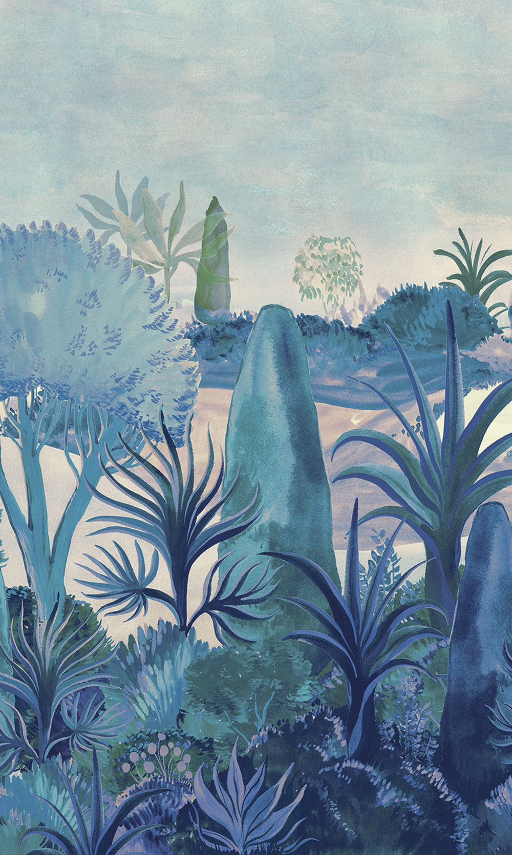 Twilight Blue Lilac Botanical Landscape Wallpaper RM9031