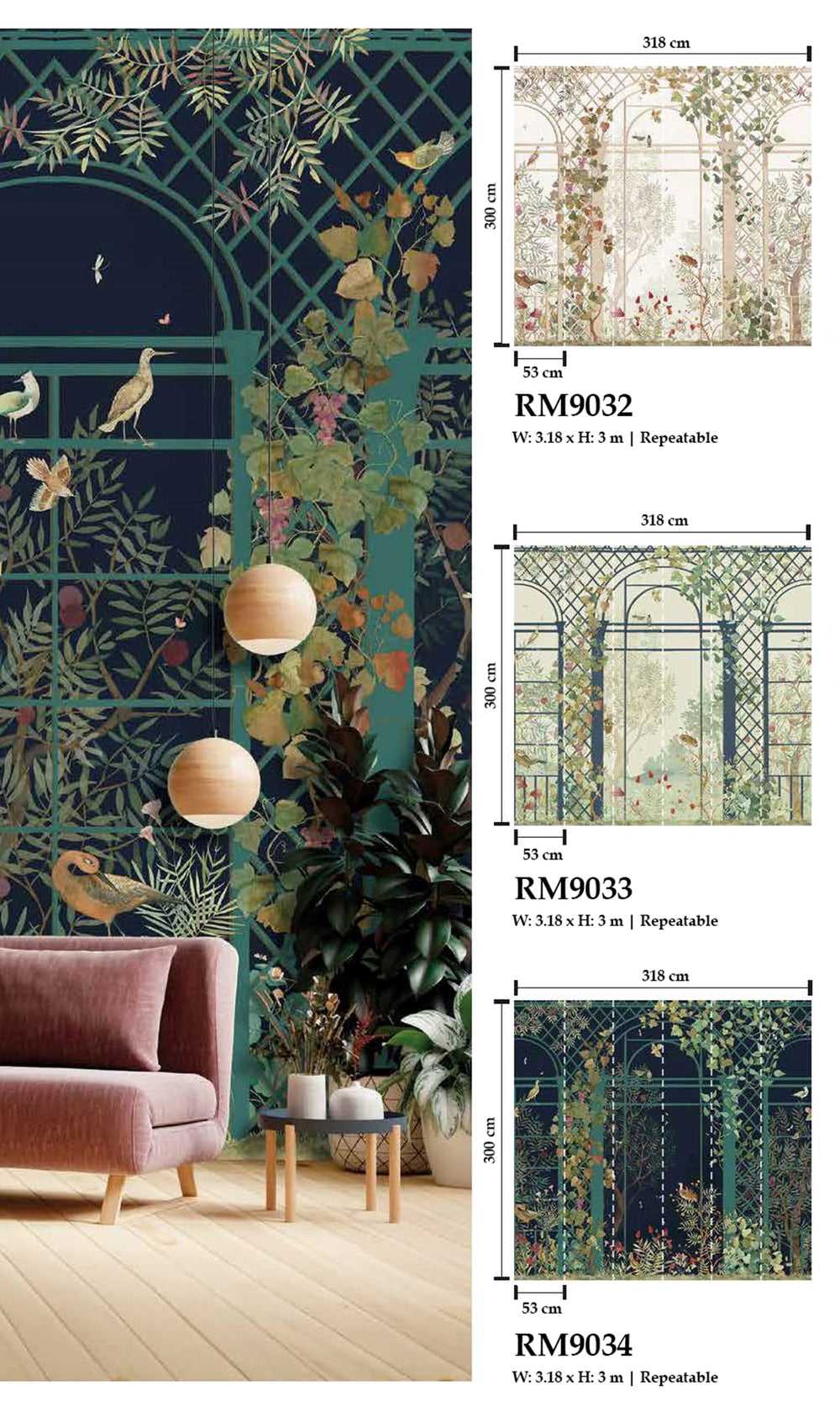 Midnight Blue Botanical Greenhouse Wallpaper RM9034