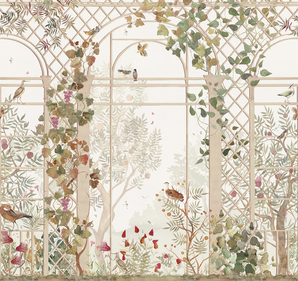 Beige Botanical Greenhouse Wallpaper RM9032