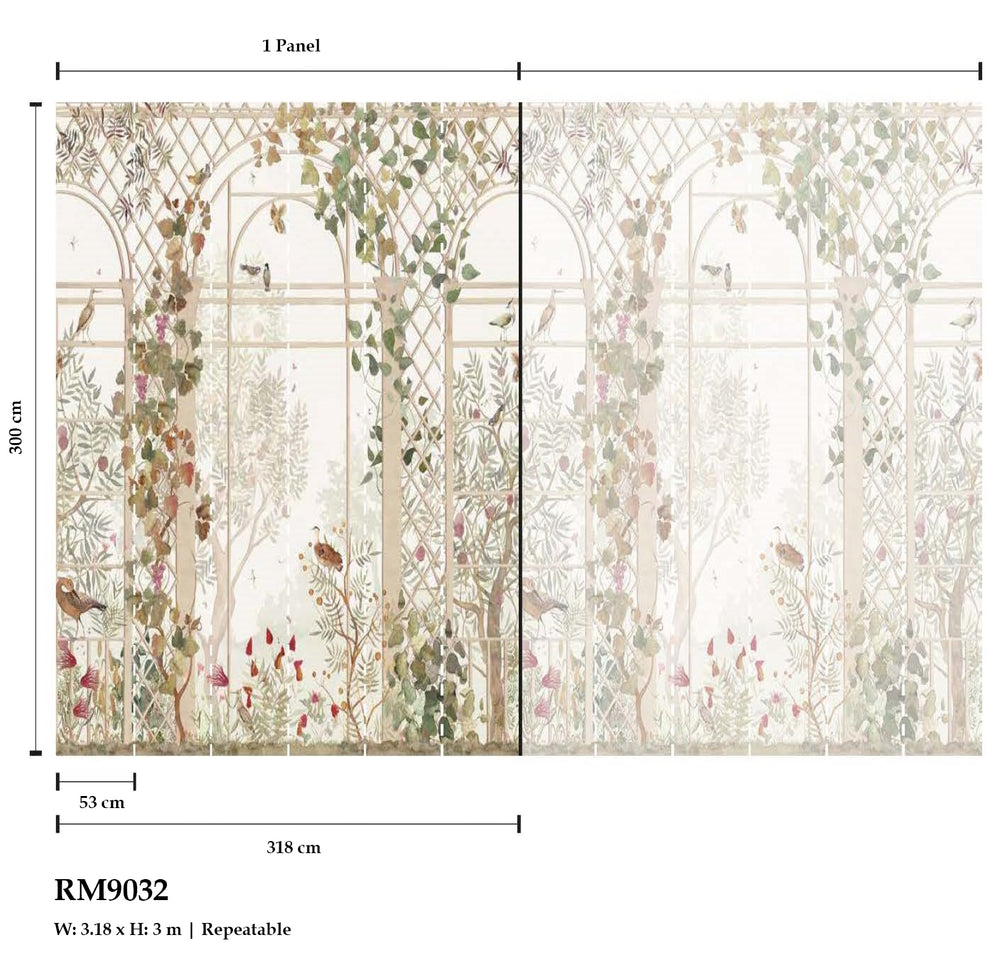 Beige Botanical Greenhouse Wallpaper RM9032