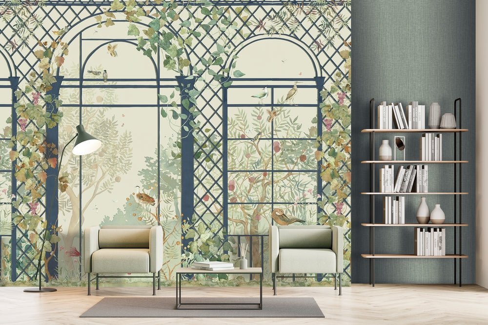 Whisper Green Botanical Greenhouse Wallpaper RM9033