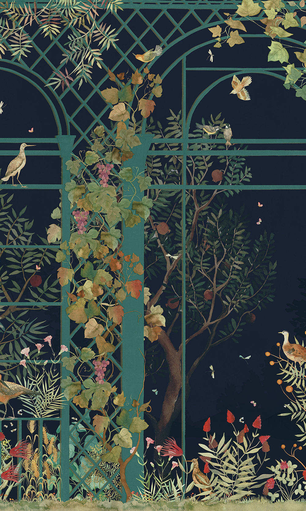 Midnight Blue Botanical Greenhouse Wallpaper RM9034