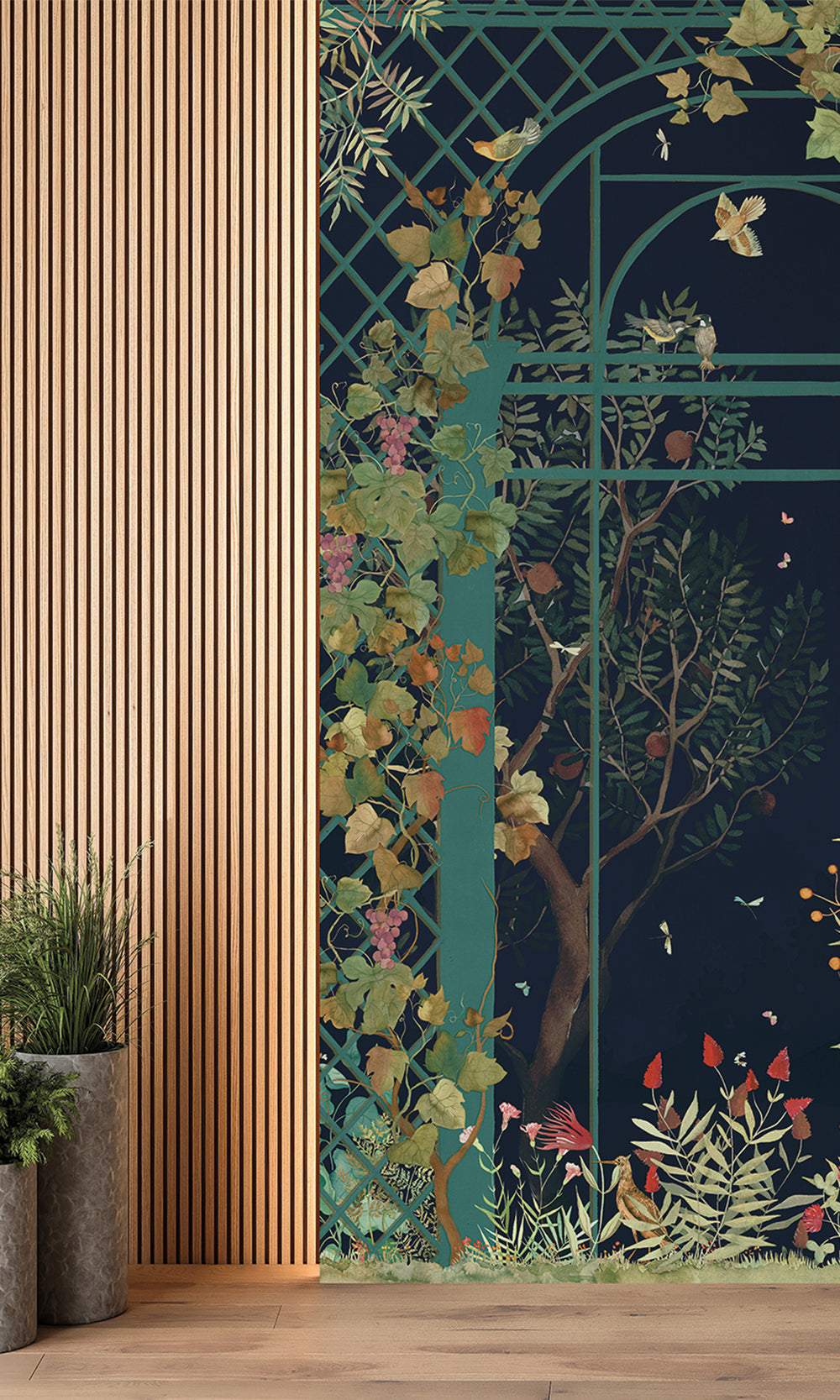 Midnight Blue Botanical Greenhouse Wallpaper RM9034