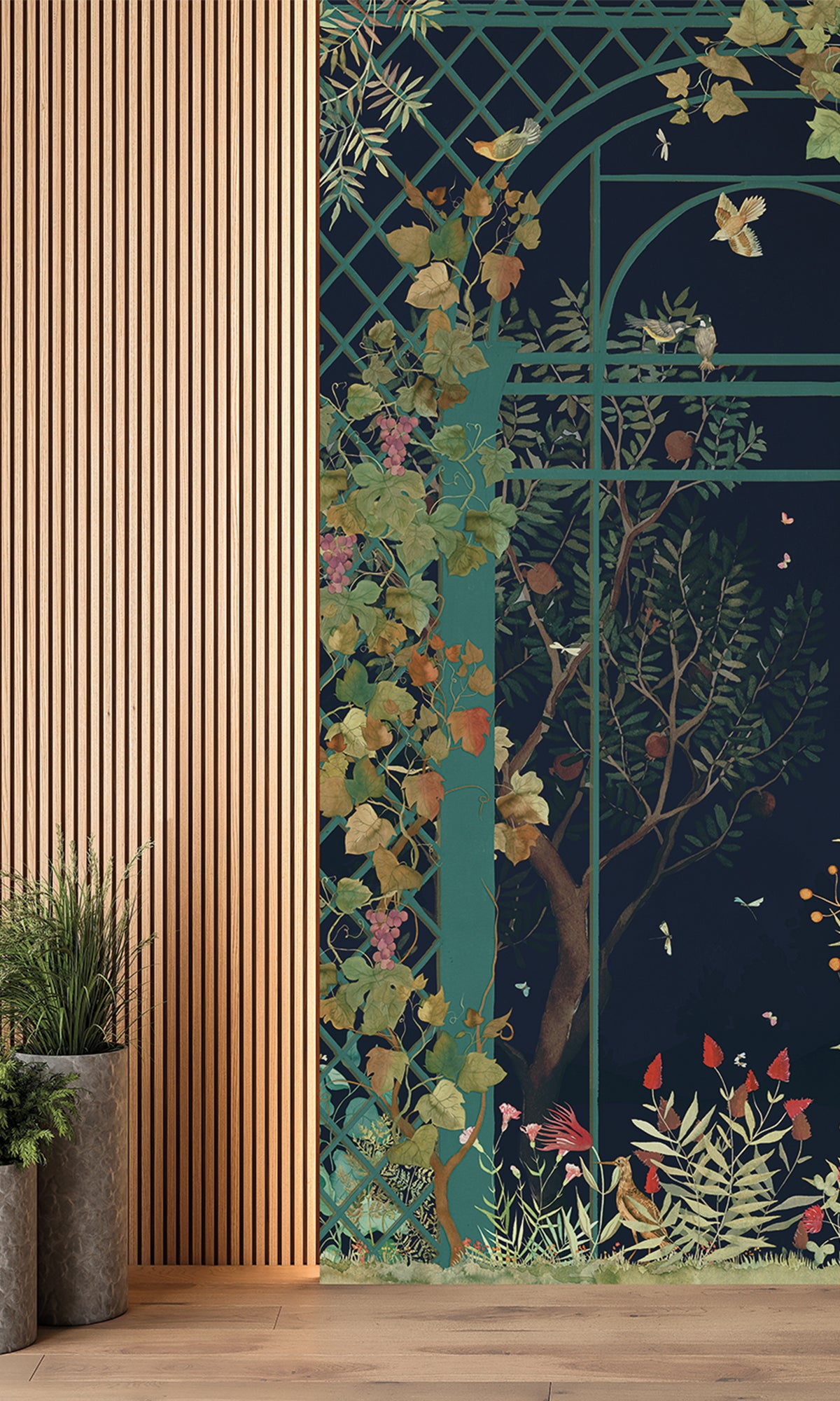 Midnight Blue Botanical Greenhouse Wallpaper RM9034
