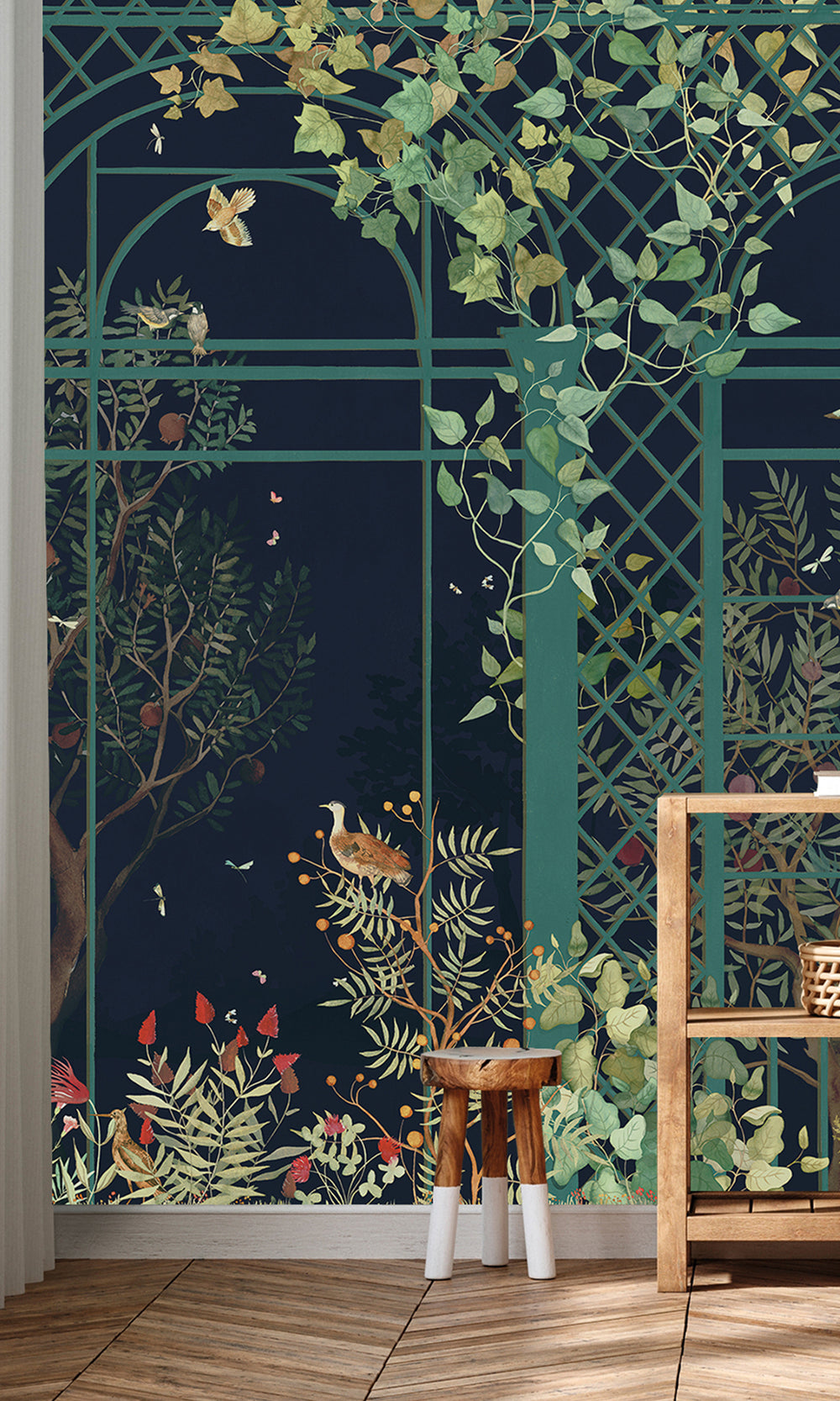 Midnight Blue Botanical Greenhouse Wallpaper RM9034