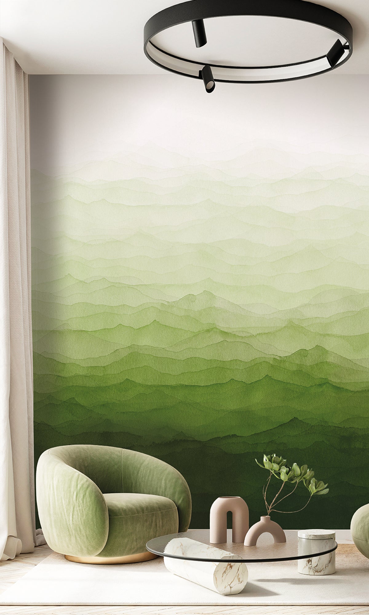 Garden Green Watercolor Horizon Wallpaper RM9036