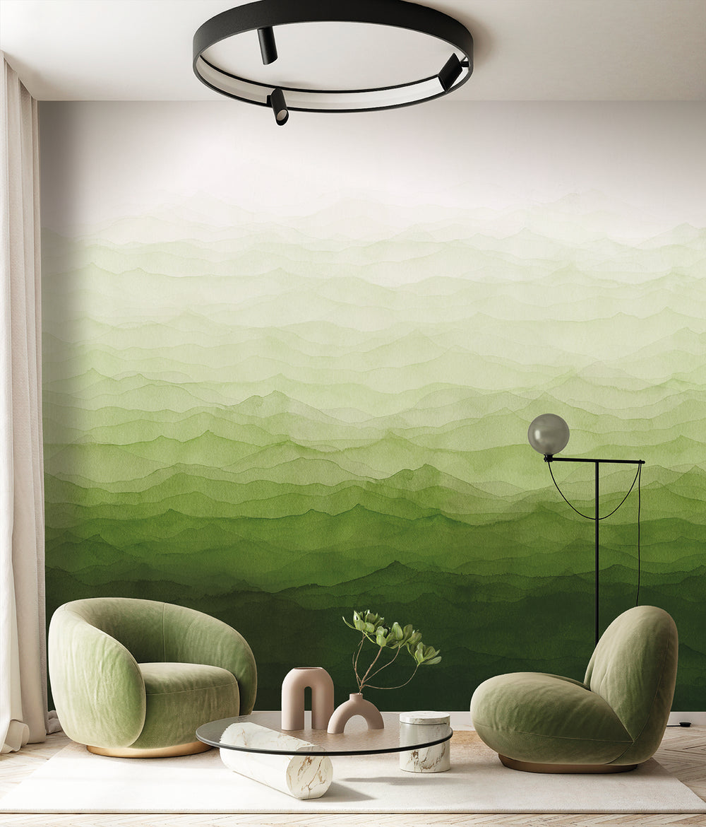Garden Green Watercolor Horizon Wallpaper RM9036