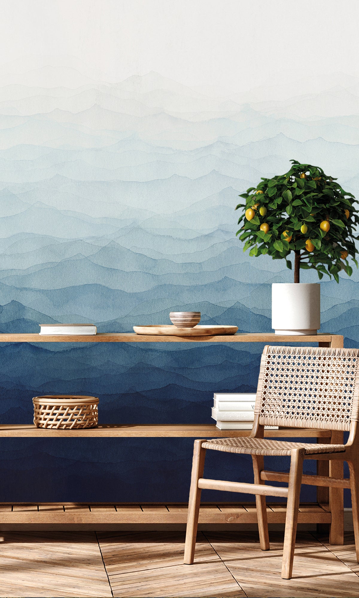 Indigo Blue Watercolor Horizon Wallpaper RM9037
