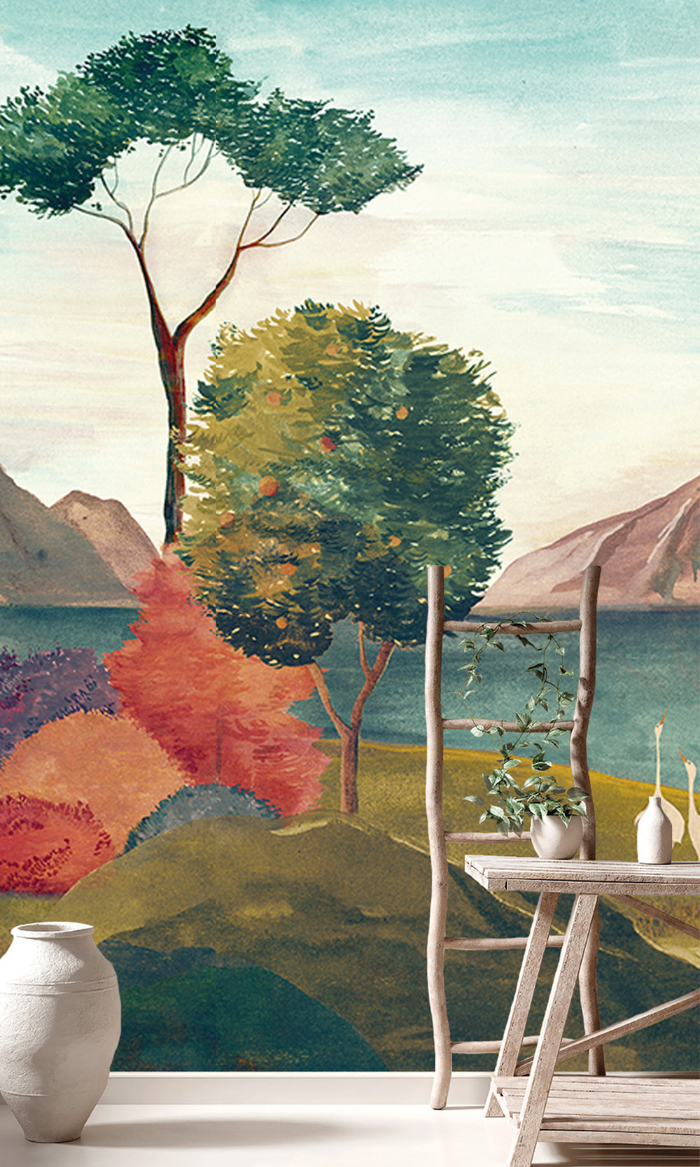 Multicolor Oriental Landscape Wallpaper RM9038