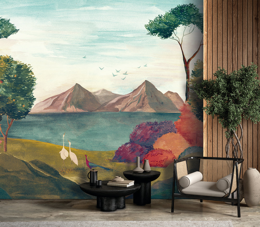 Multicolor Oriental Landscape Wallpaper RM9038