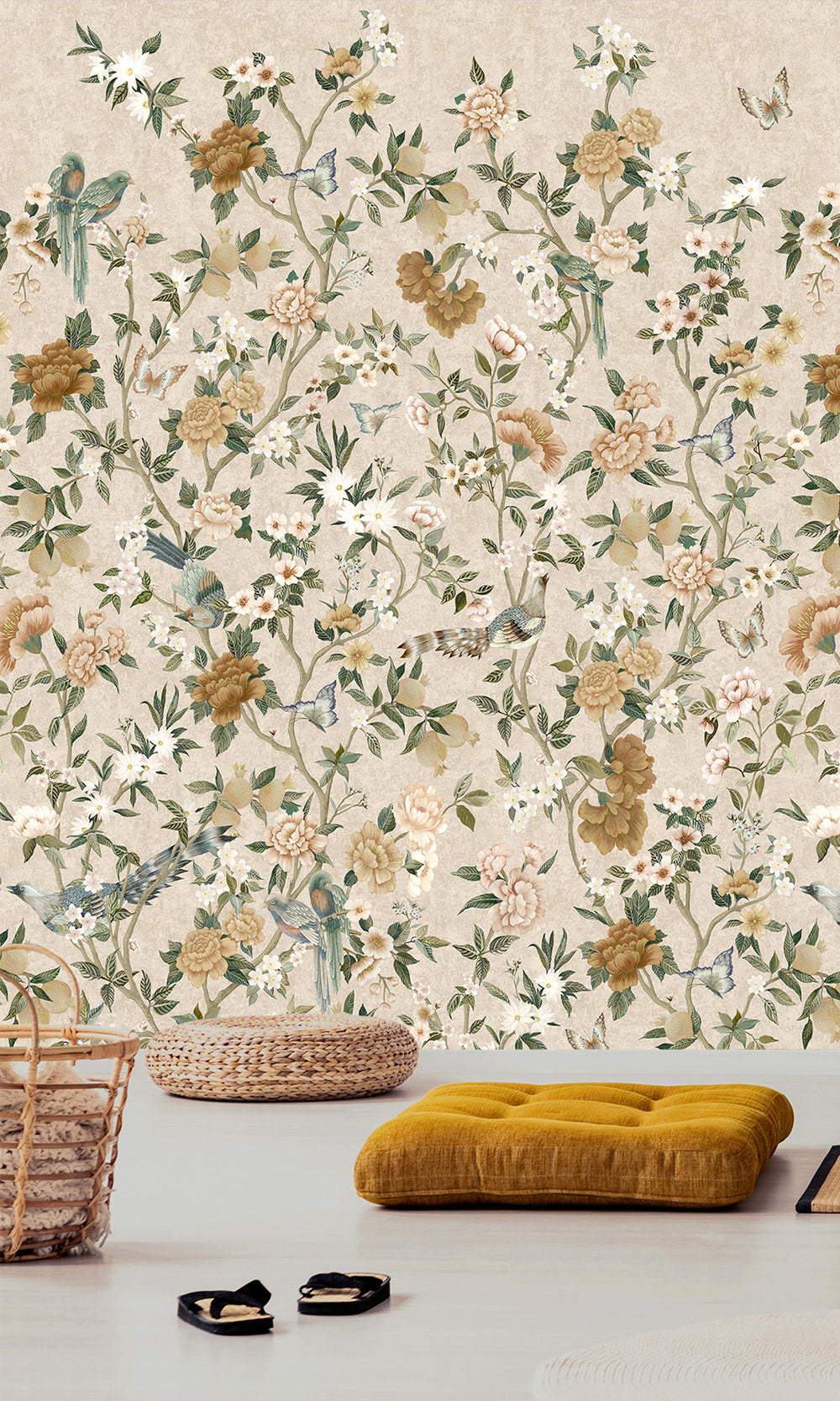 Neutral Hand Painted Imperial Gardens Wallpaper RM9043