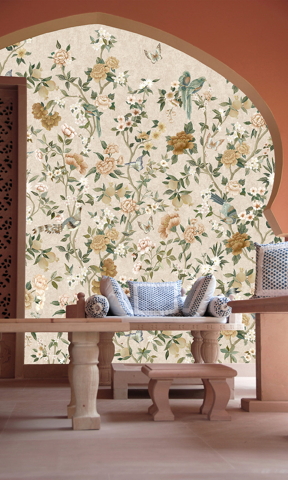 Neutral Hand Painted Imperial Gardens Wallpaper RM9043