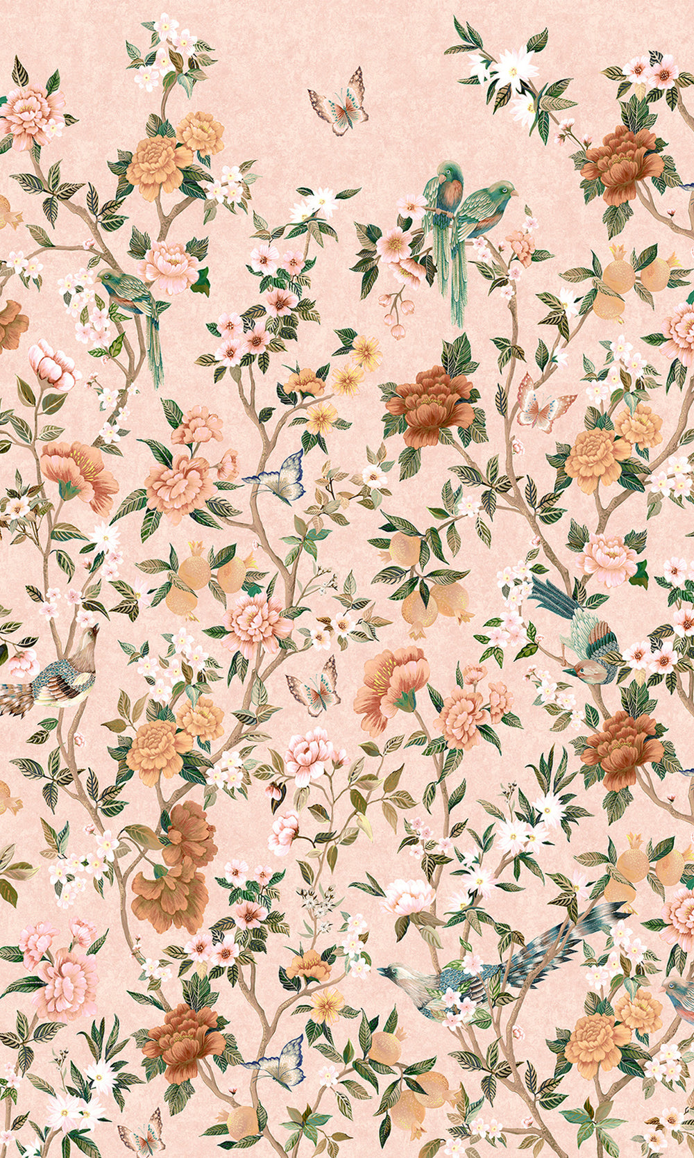 Pink Hand Painted Imperial Gardens Wallpaper RM9044