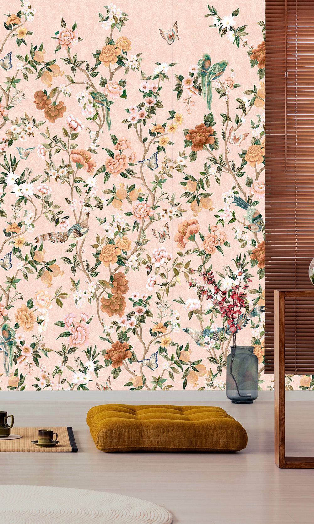 Pink Hand Painted Imperial Gardens Wallpaper RM9044