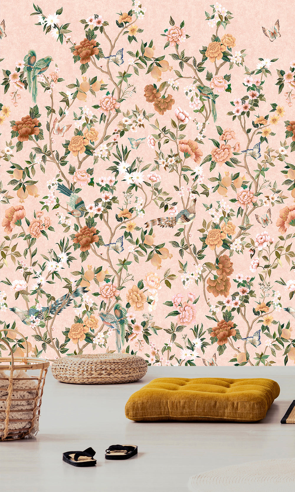 Pink Hand Painted Imperial Gardens Wallpaper RM9044