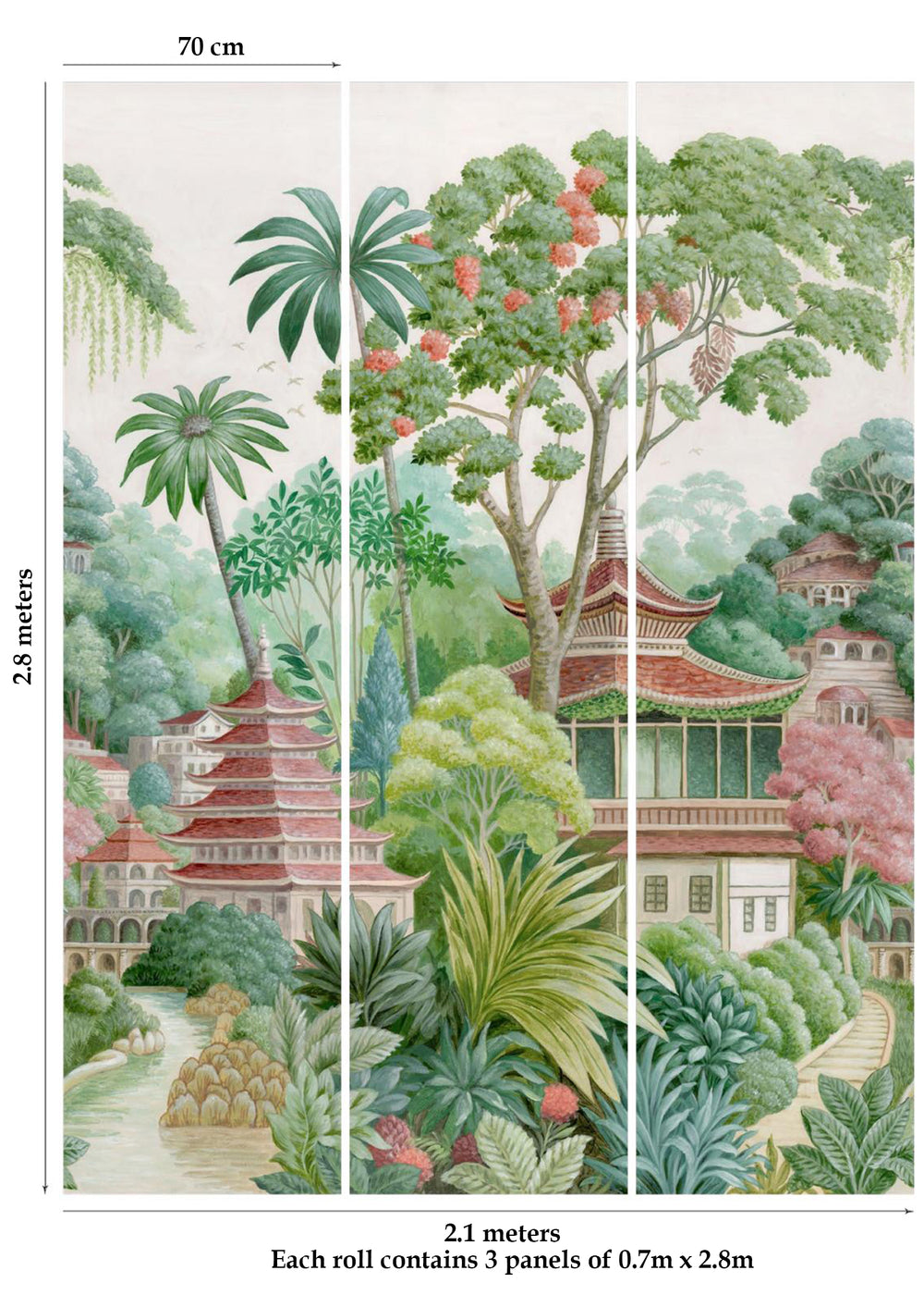 Multi Ornate Pagoda Landscape Wallpaper RM9045