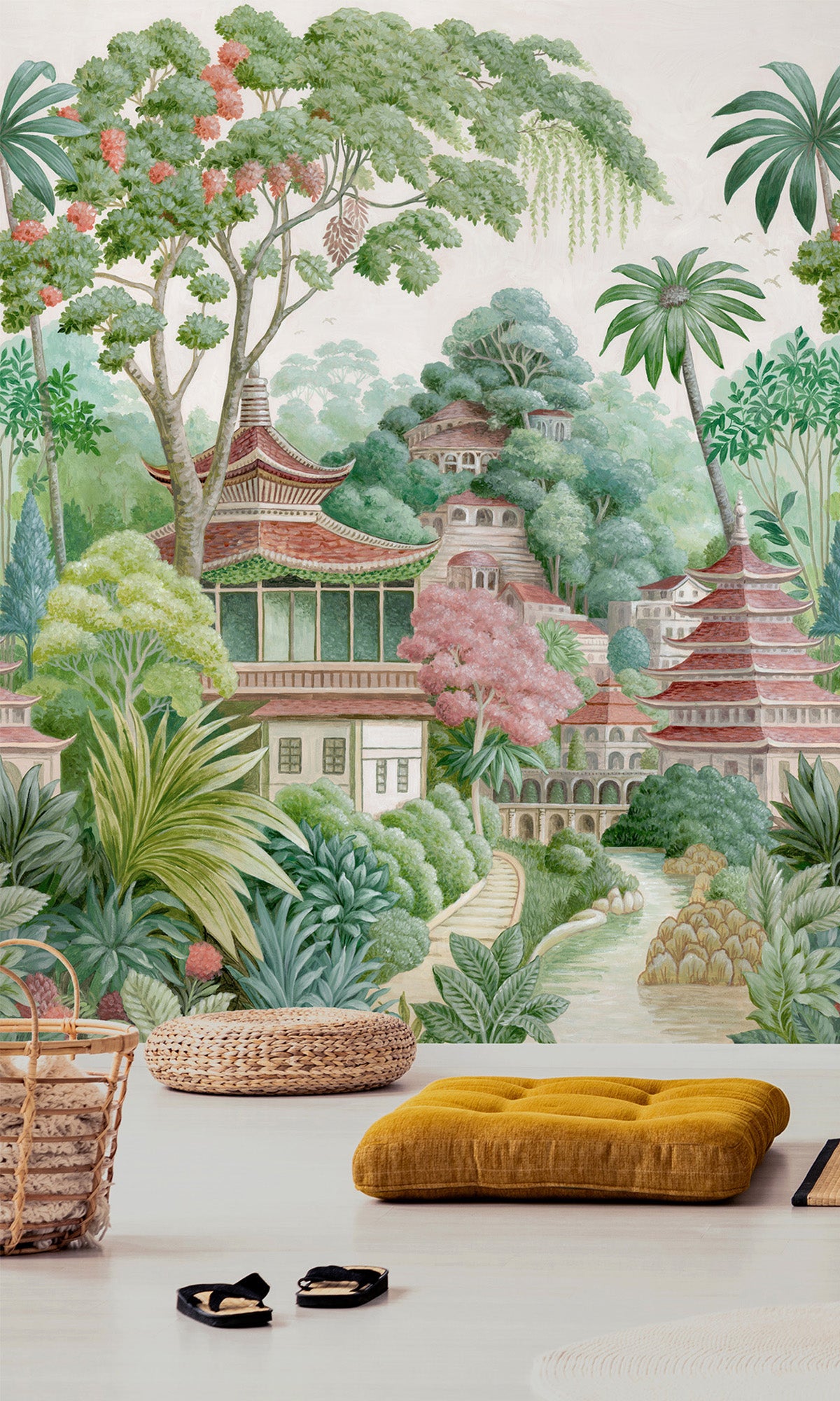 Multi Ornate Pagoda Landscape Wallpaper RM9045