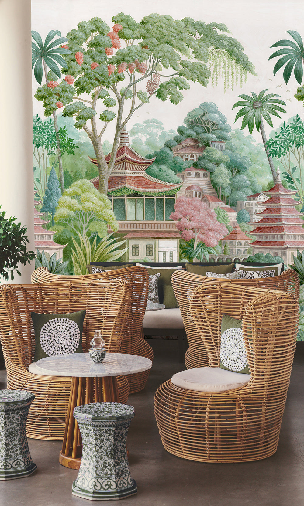 Multi Ornate Pagoda Landscape Wallpaper RM9045