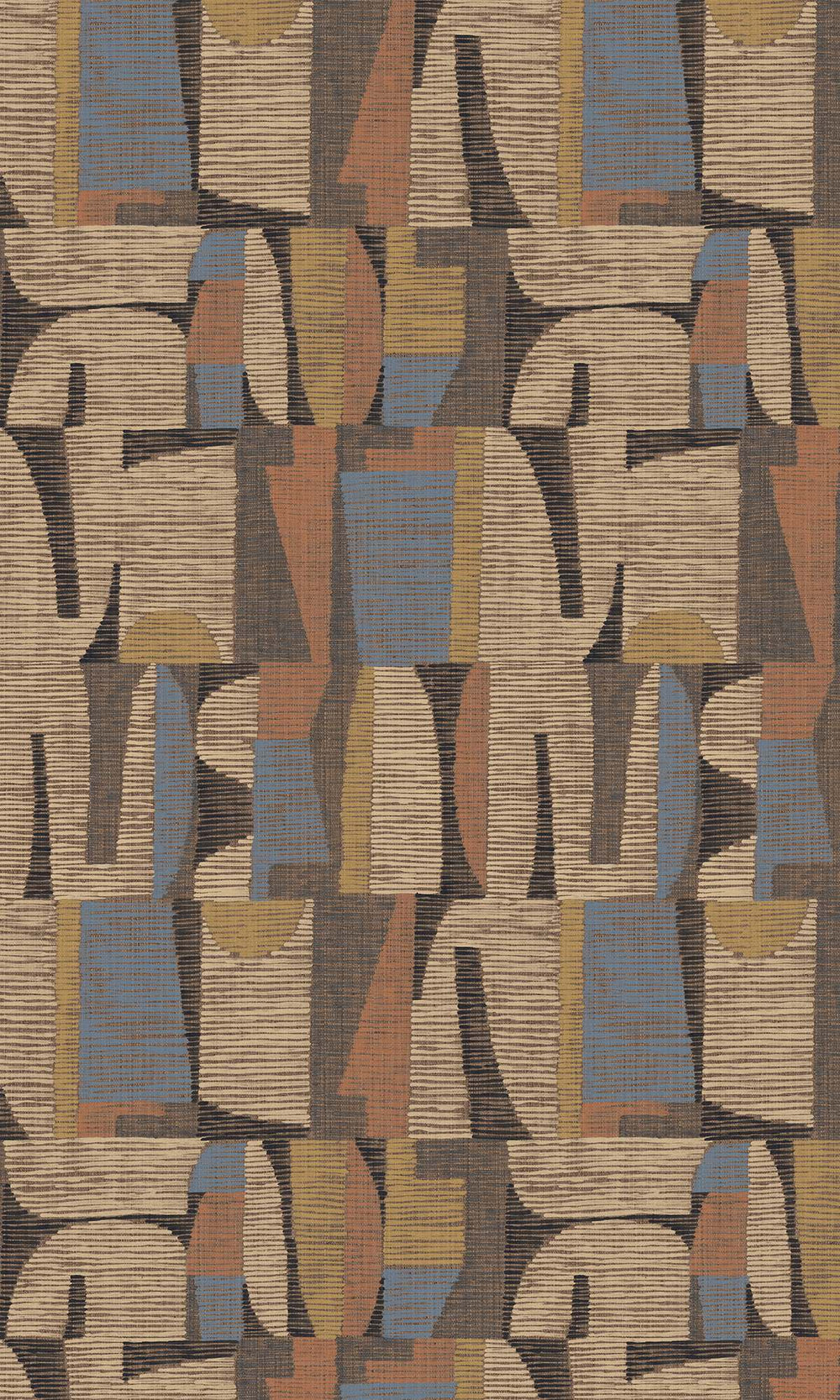 Lynch Blue & Pergament Ethnic Print Collage Wallpaper RM9051
