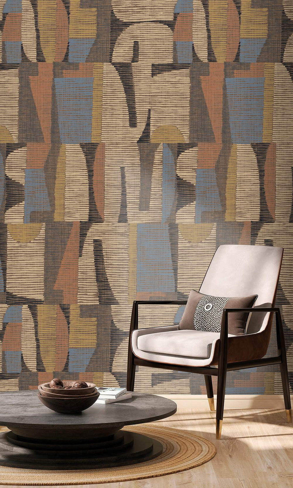 Lynch Blue & Pergament Ethnic Print Collage Wallpaper RM9051