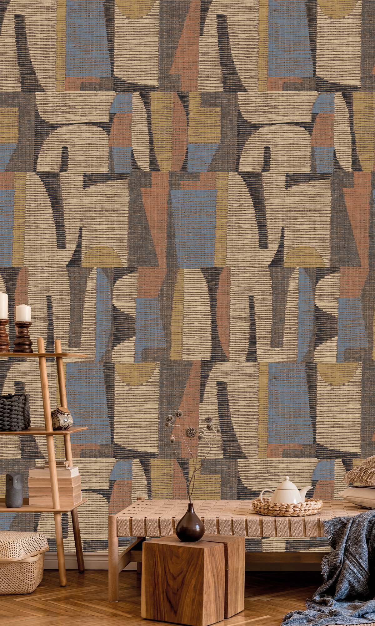 Lynch Blue & Pergament Ethnic Print Collage Wallpaper RM9051