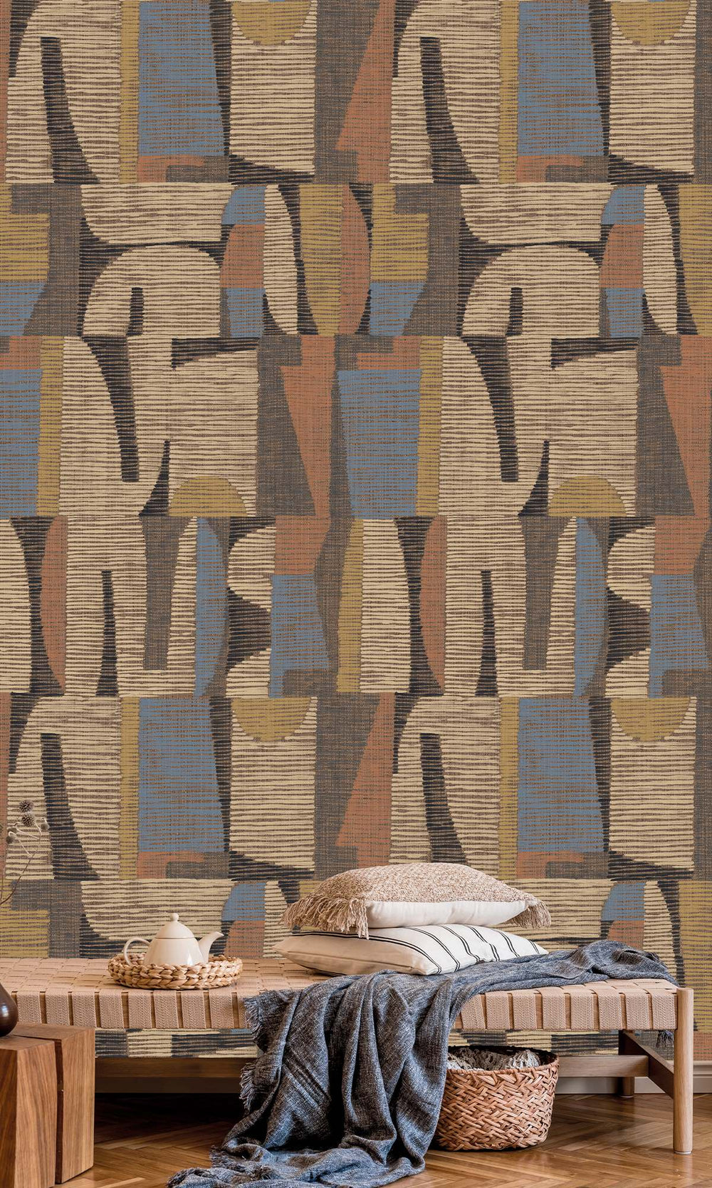 Lynch Blue & Pergament Ethnic Print Collage Wallpaper RM9051