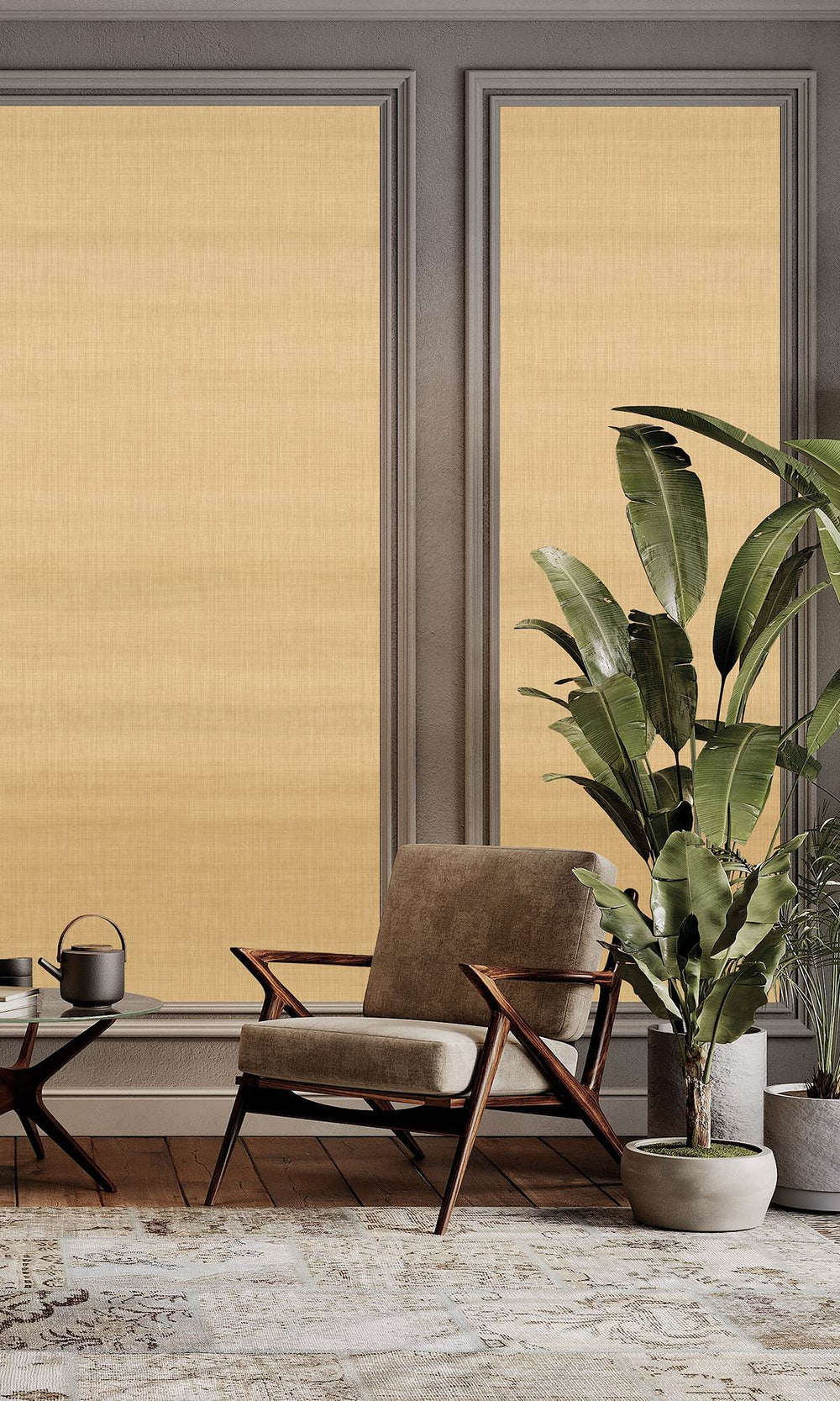 Burning Gold Chambray Print Wallpaper RM9055