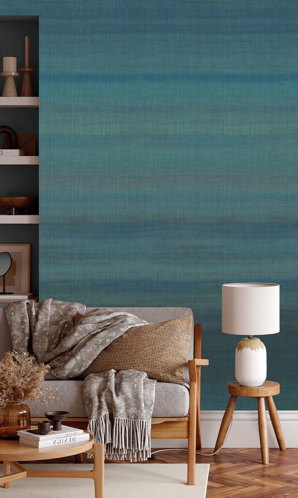 Azalea Leaf & Midnight Navy Chambray Print Wallpaper RM9057