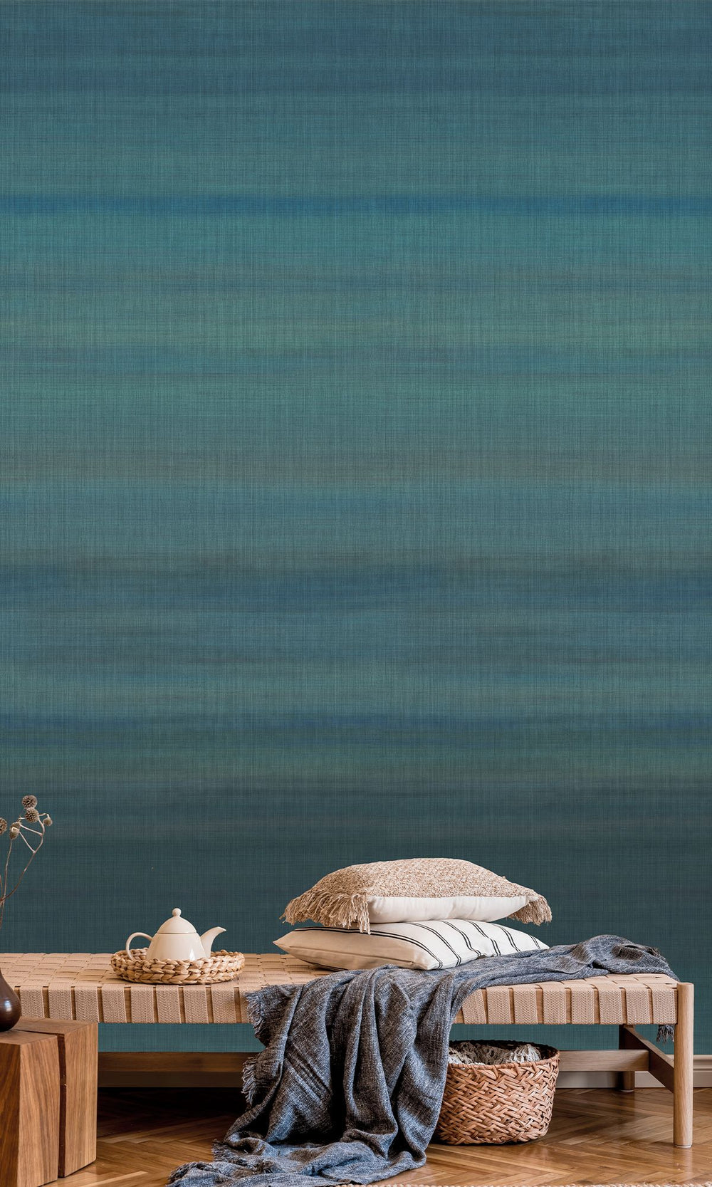 Azalea Leaf & Midnight Navy Chambray Print Wallpaper RM9057