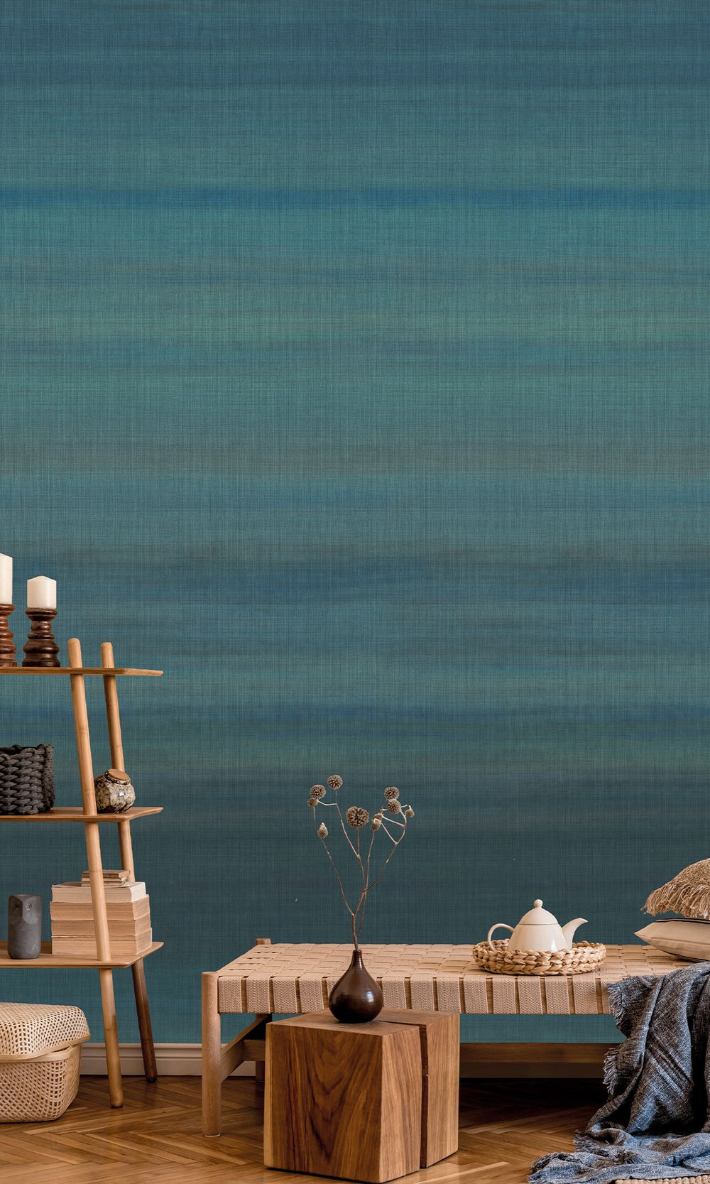 Azalea Leaf & Midnight Navy Chambray Print Wallpaper RM9057