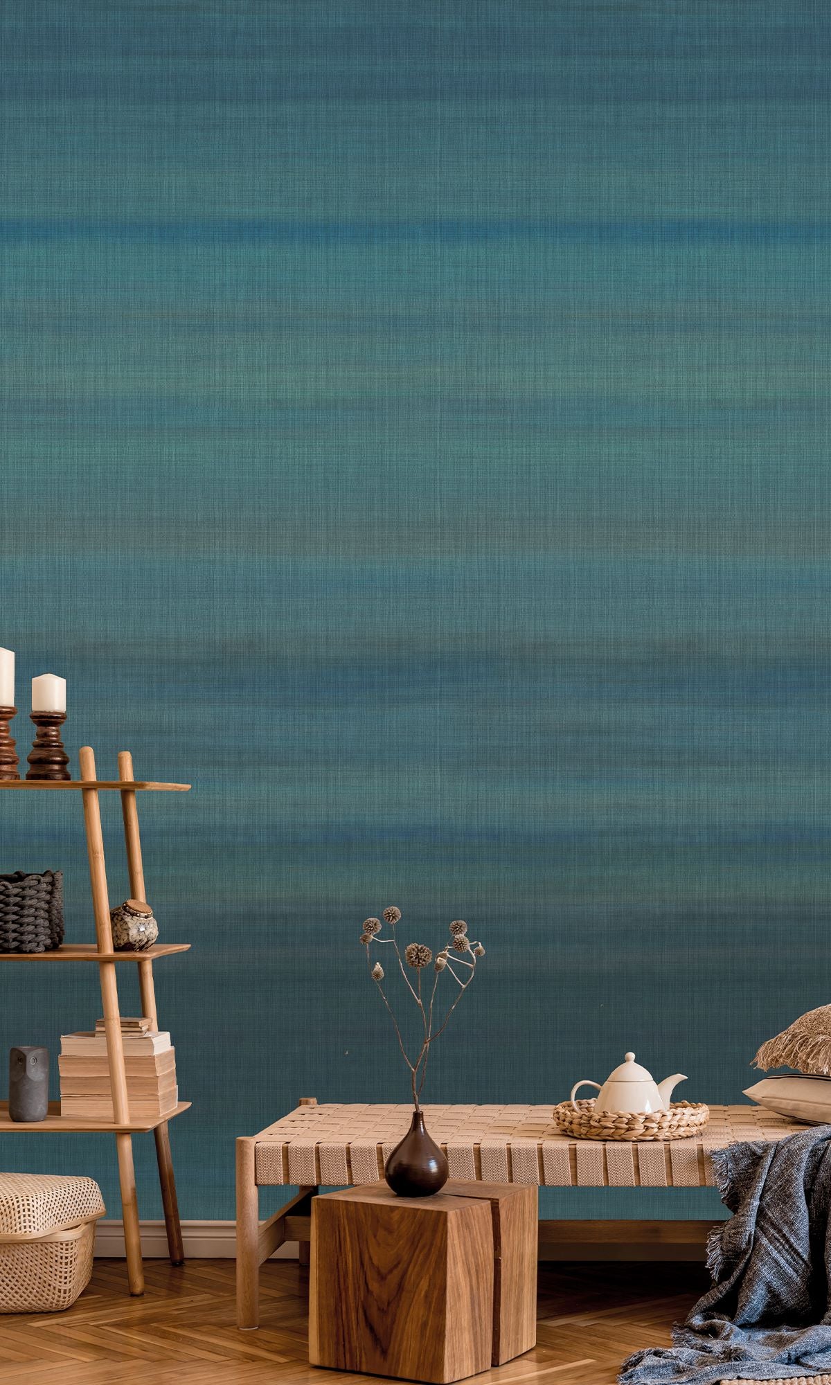 Azalea Leaf & Midnight Navy Chambray Print Wallpaper RM9057