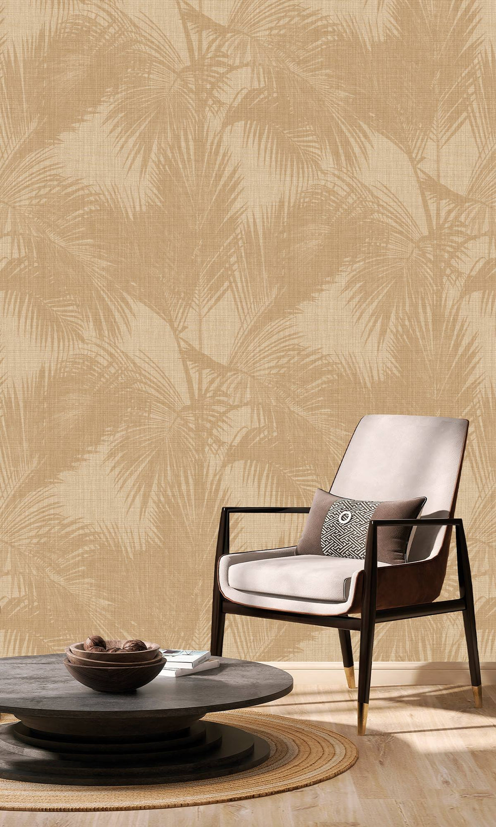 Golden Ecru & Dallas Brown Silhouetted Palm Trees  Wallpaper RM9059