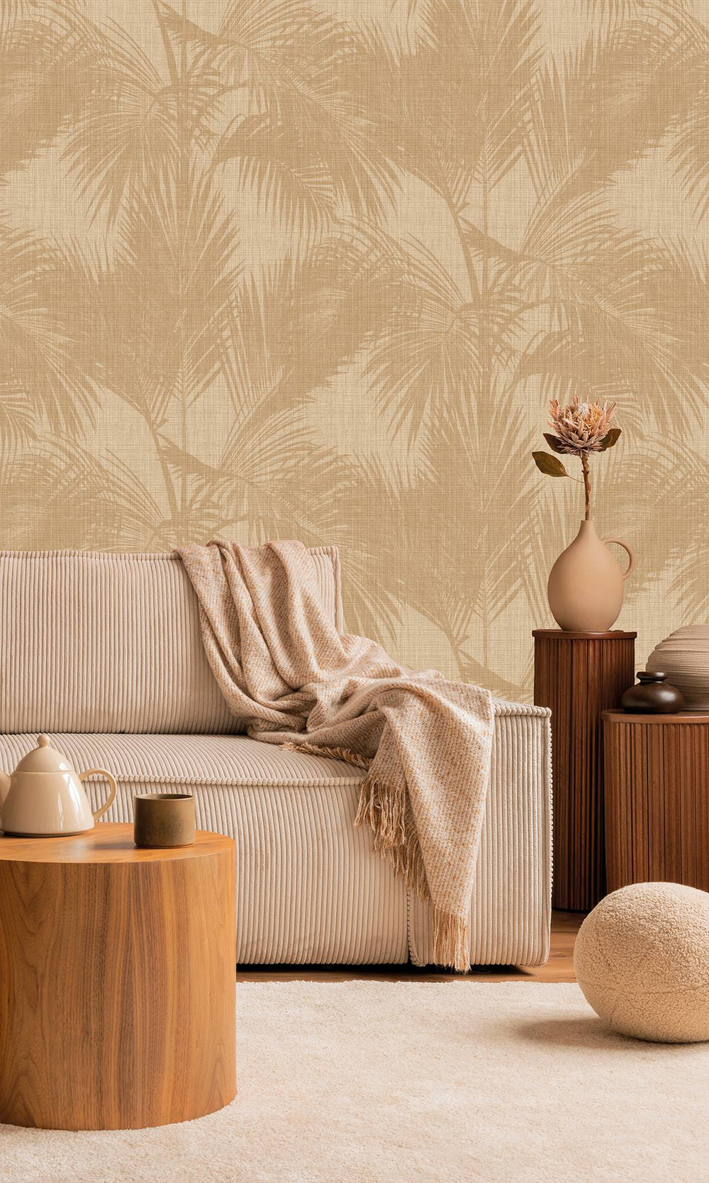 Golden Ecru & Dallas Brown Silhouetted Palm Trees  Wallpaper RM9059