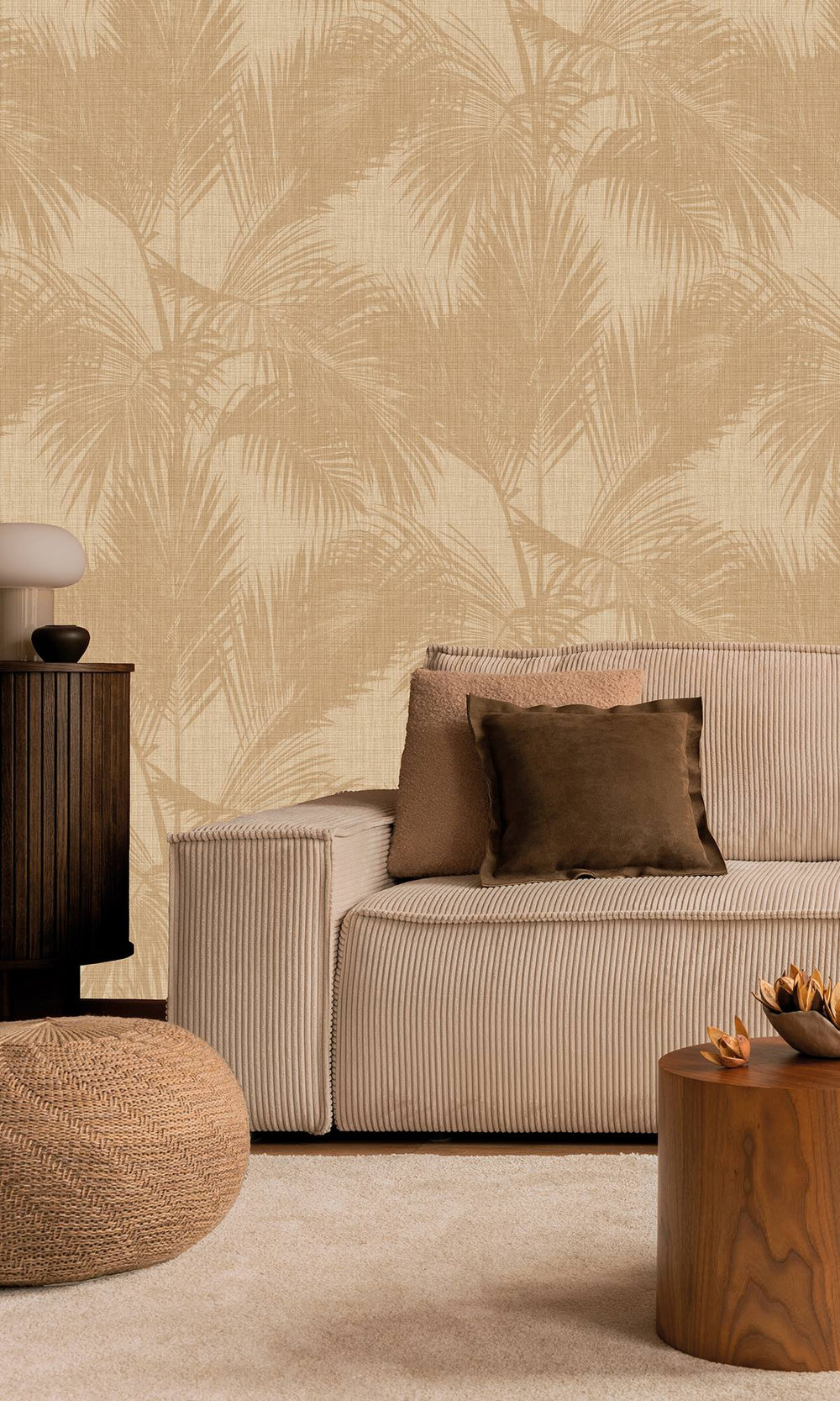 Golden Ecru & Dallas Brown Silhouetted Palm Trees  Wallpaper RM9059