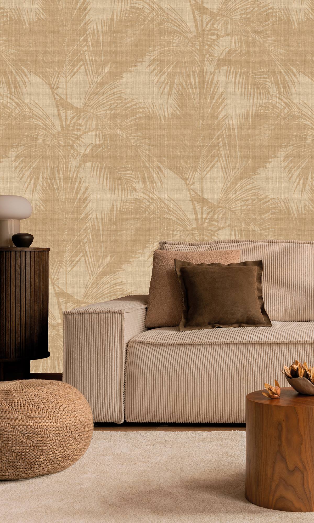 Golden Ecru & Dallas Brown Silhouetted Palm Trees  Wallpaper RM9059