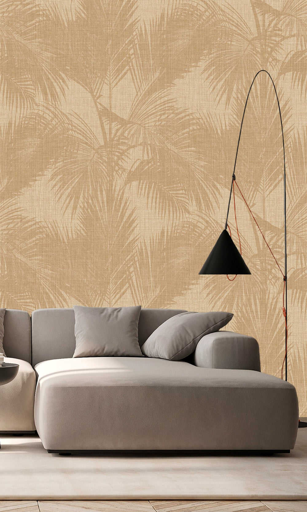 Golden Ecru & Dallas Brown Silhouetted Palm Trees  Wallpaper RM9059