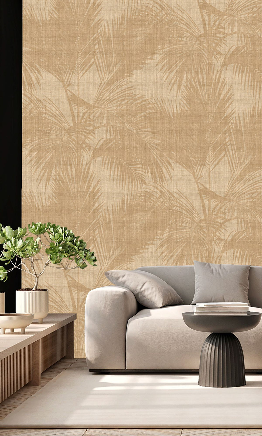 Golden Ecru & Dallas Brown Silhouetted Palm Trees  Wallpaper RM9059
