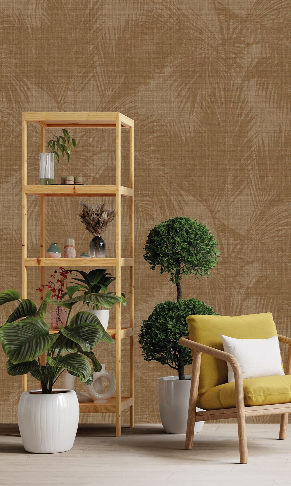 Corkboard & Cocoa Brown Silhouetted Palm Trees  Wallpaper RM9061