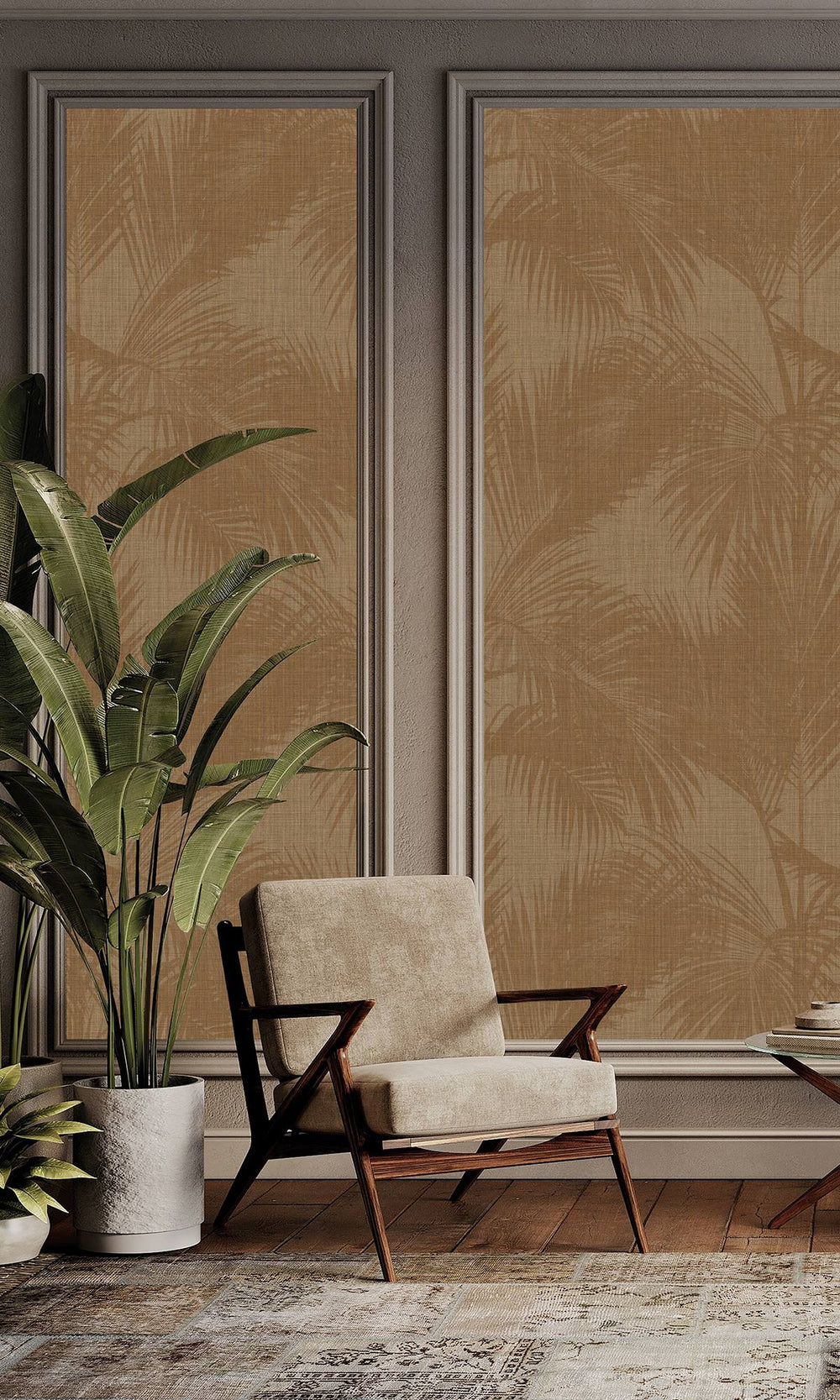 Corkboard & Cocoa Brown Silhouetted Palm Trees  Wallpaper RM9061