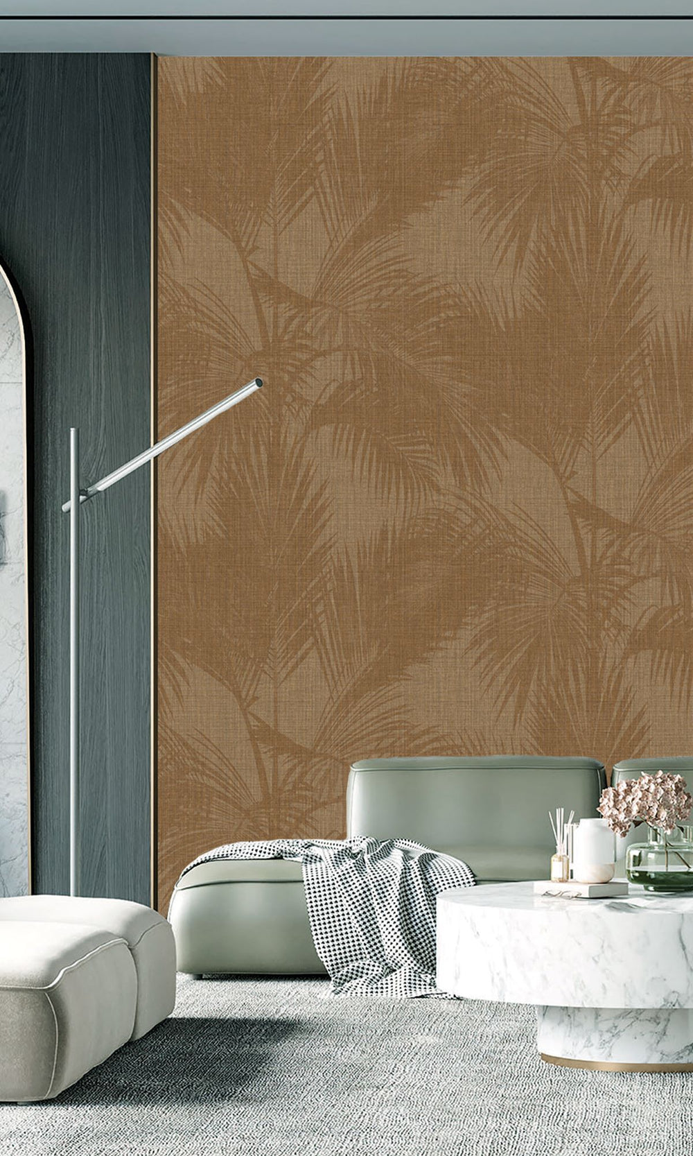 Corkboard & Cocoa Brown Silhouetted Palm Trees  Wallpaper RM9061