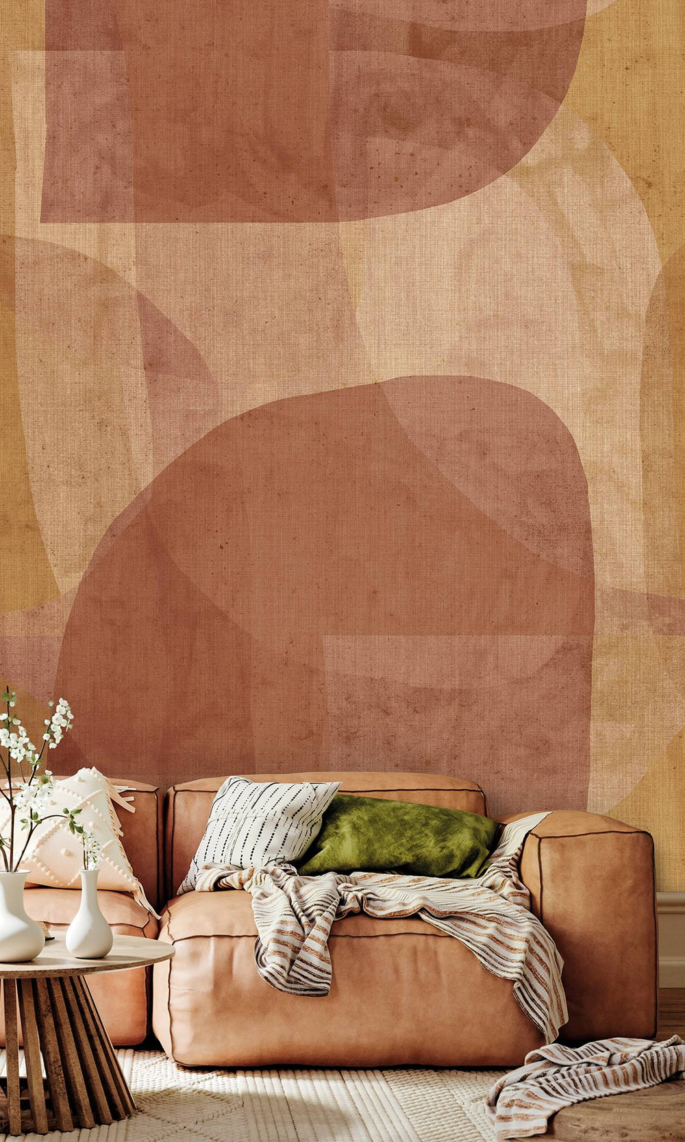 Ruskin Red and African Sand Abstract Geometric Watercolor Wallpaper RM9064