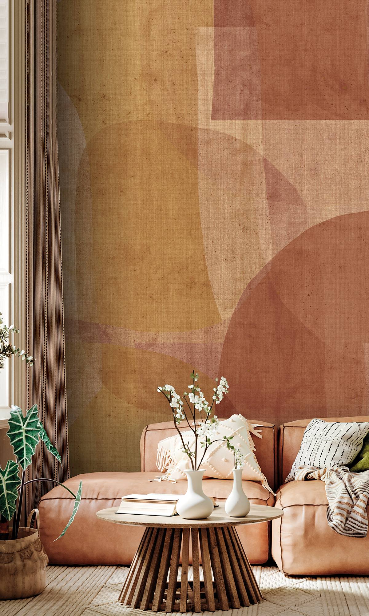 Ruskin Red and African Sand Abstract Geometric Watercolor Wallpaper RM9064