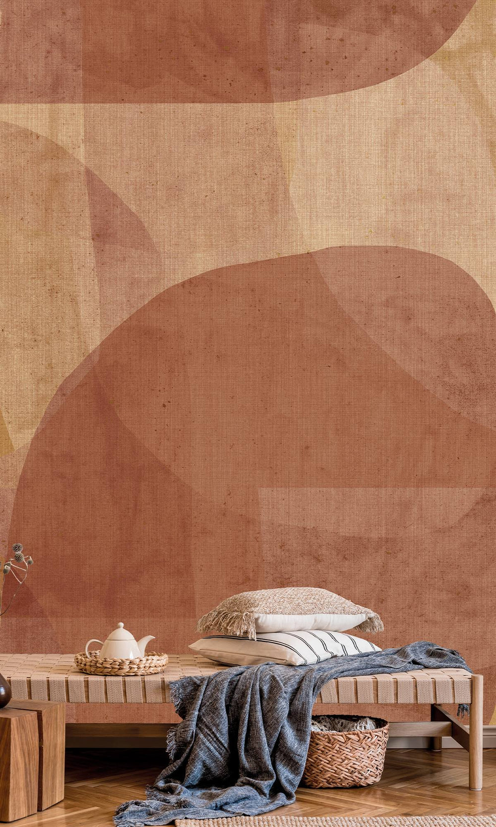 Ruskin Red and African Sand Abstract Geometric Watercolor Wallpaper RM9064