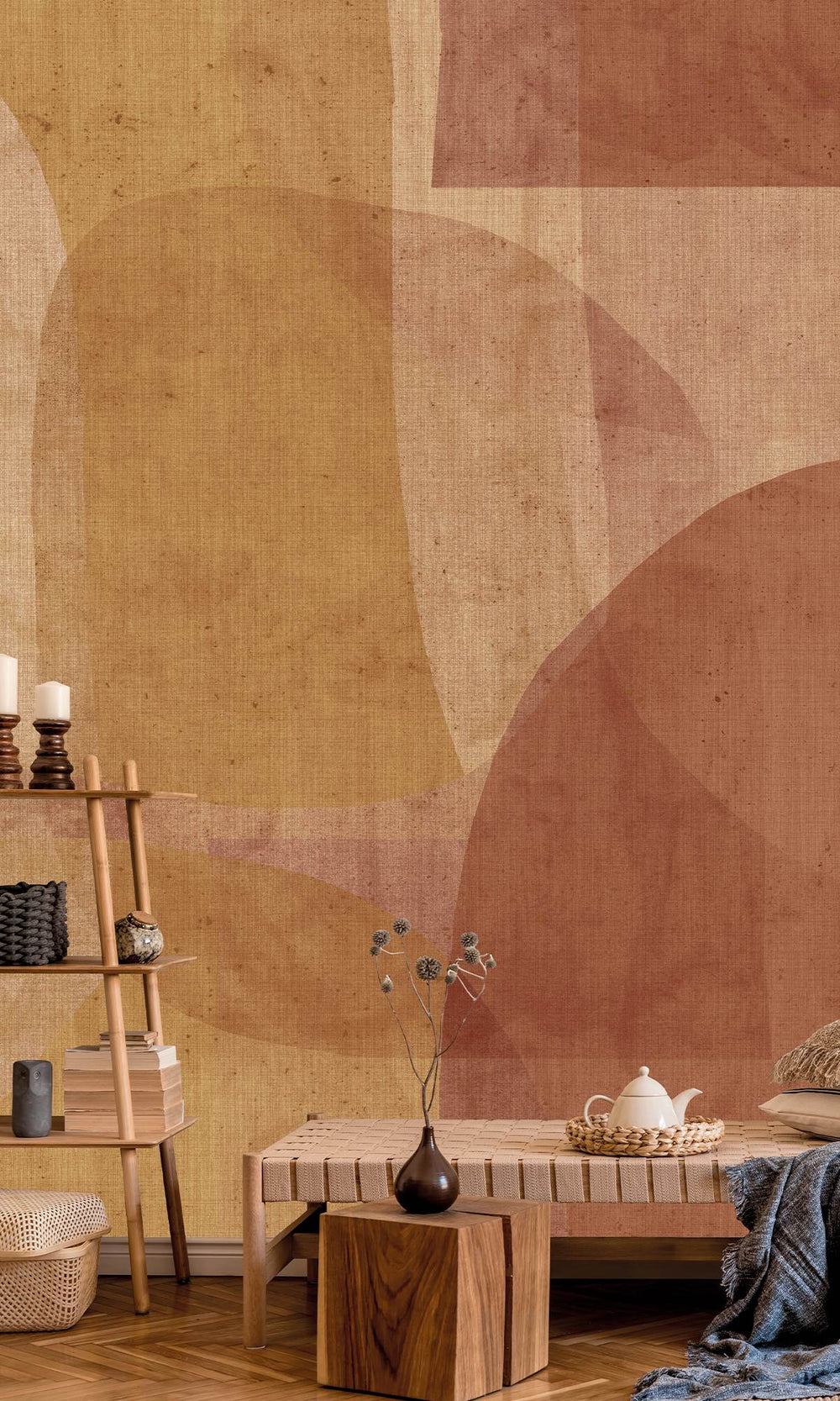 Ruskin Red and African Sand Abstract Geometric Watercolor Wallpaper RM9064