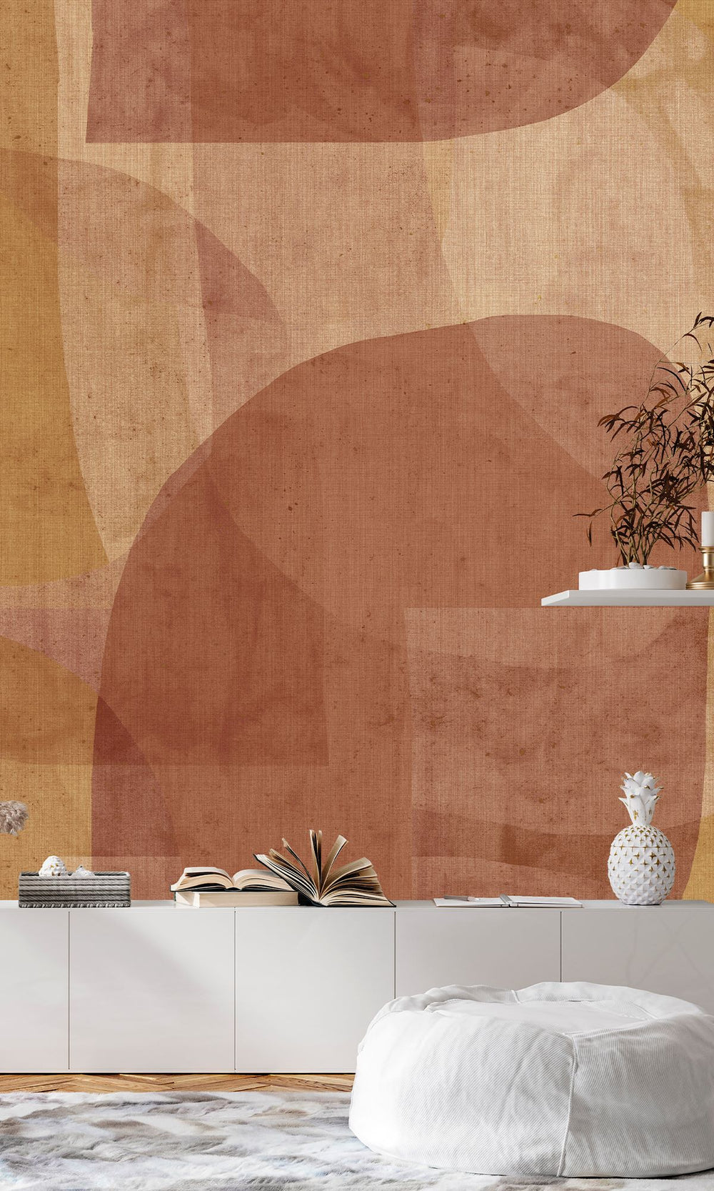 Ruskin Red and African Sand Abstract Geometric Watercolor Wallpaper RM9064