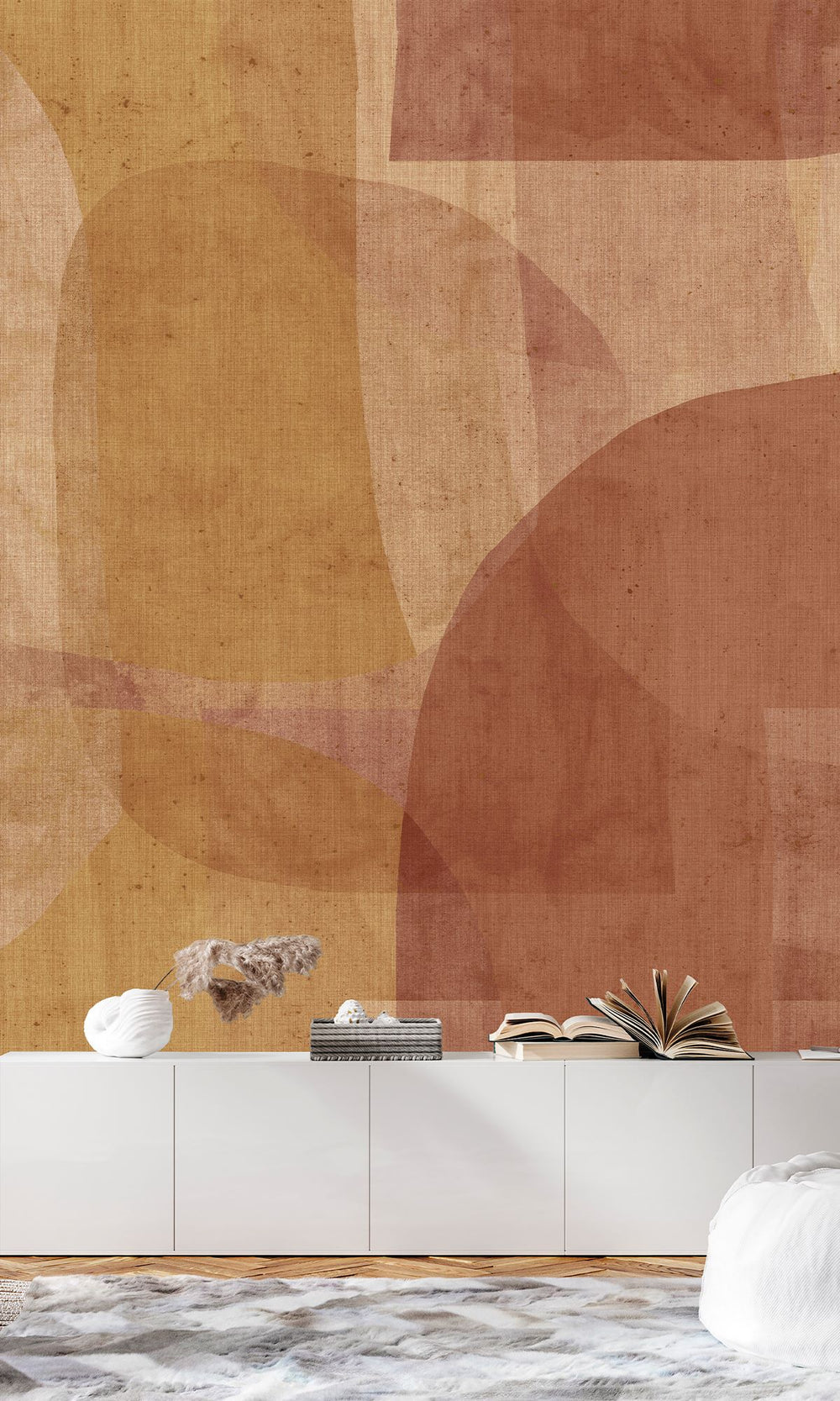 Ruskin Red and African Sand Abstract Geometric Watercolor Wallpaper RM9064